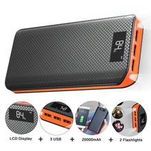 Load image into Gallery viewer, Power Bank 20000mAh Powerbank 3 USB External Battery Pack for iPhone 6 6s 7 8 10 iPad Samsung Xioami Huawei Sony LG HTC Nokia.