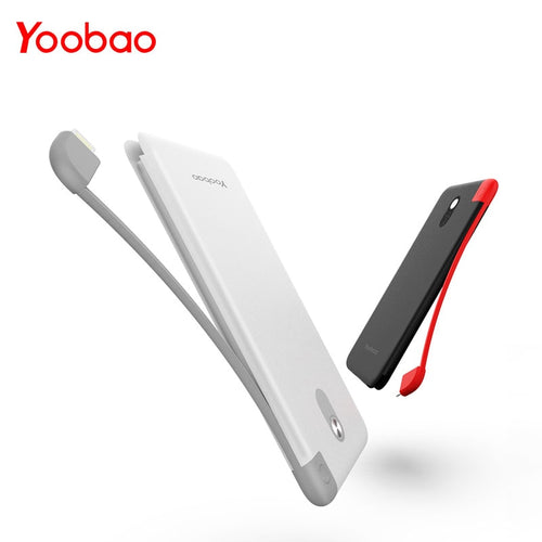 Yoobao 10000mAh Built-in Cable Power Bank Dual USB Input External Battery Ultra Thin Portable Charger for Xiaomi huawei  iponeX